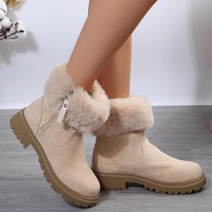 Bottines  peluche, zippées, semelles épaisses