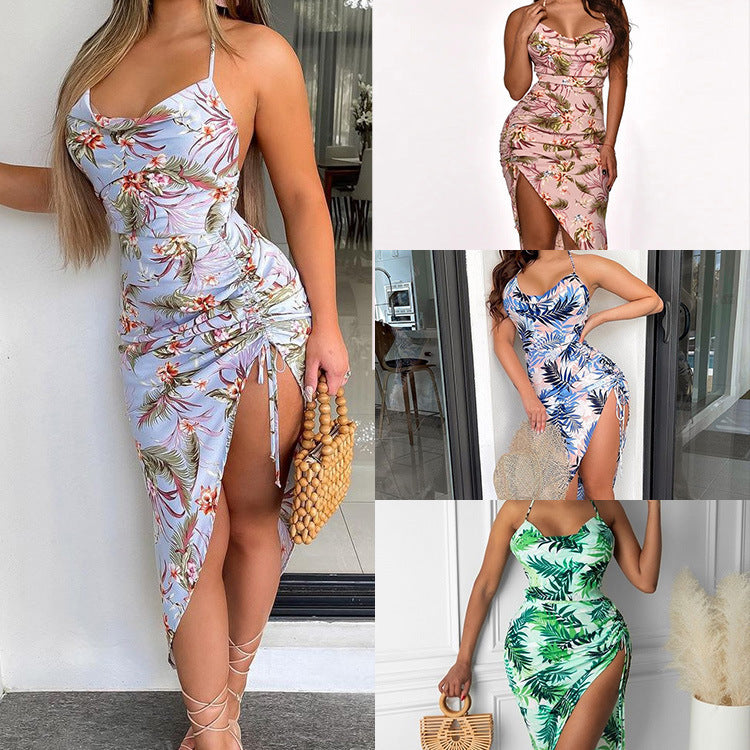 Robe Mi-Longue Sexy à Imprimé Floral Cryptographique